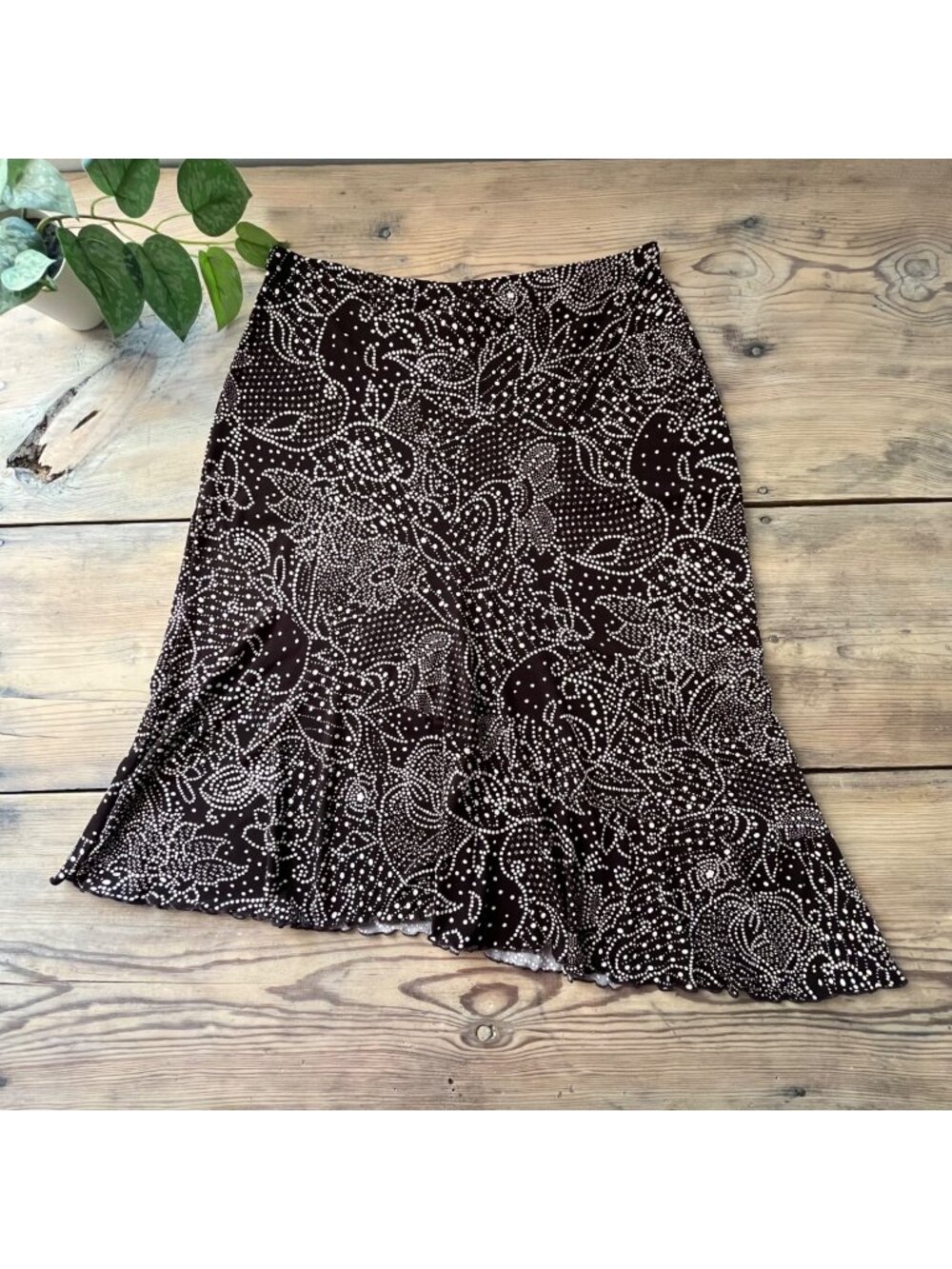 Susan Lawrence Y2K Asymmetrical Hem Midi Skirt Womens L Brown Fairycore Flowy